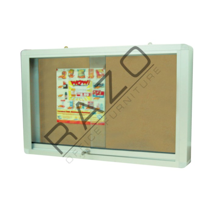 Sliding Glass Door Cork Notice Board c/w Aluminium Frame