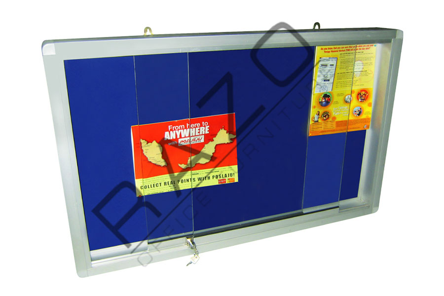 Sliding Glass Door Velvet Notice Board c/w Aluminium Frame 4' x 6'